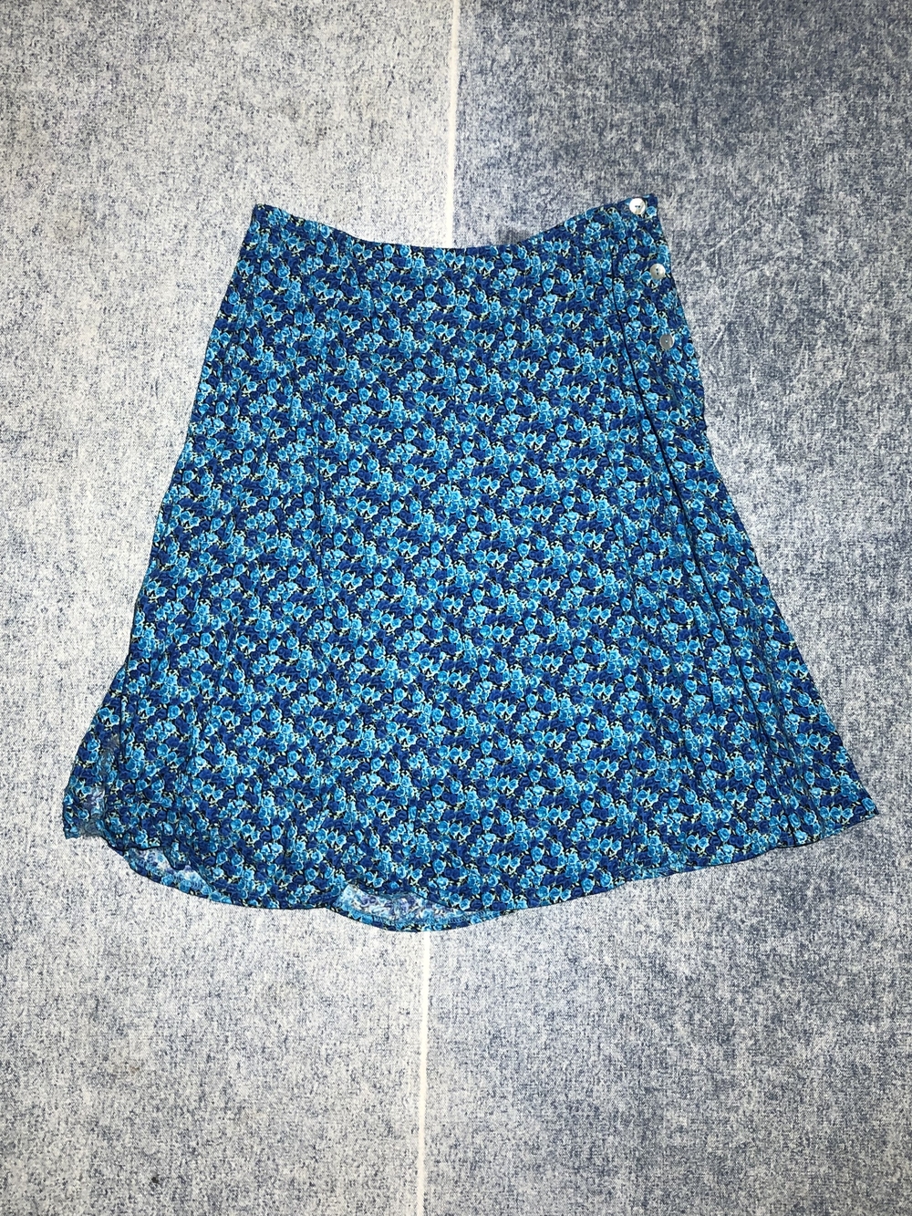 90s Liz Baker Blue Teal Floral A-Line Skirt
